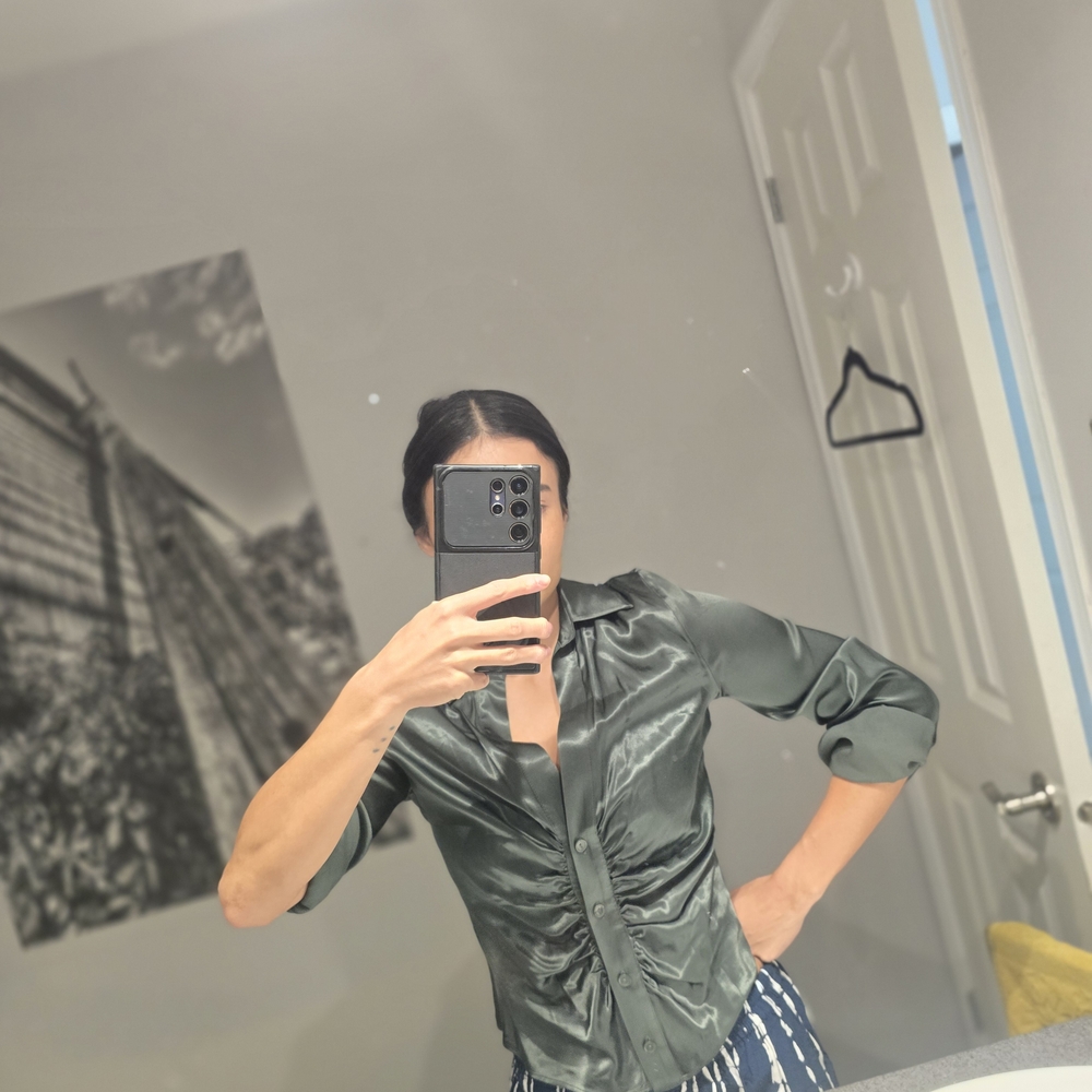 Sleek Green Satin Blouse
